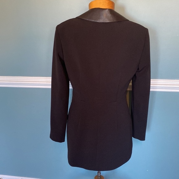 VTG 90’s Y2K Cache brown leather and mesh striped clasp front longline blazer 6 - Picture 6 of 9